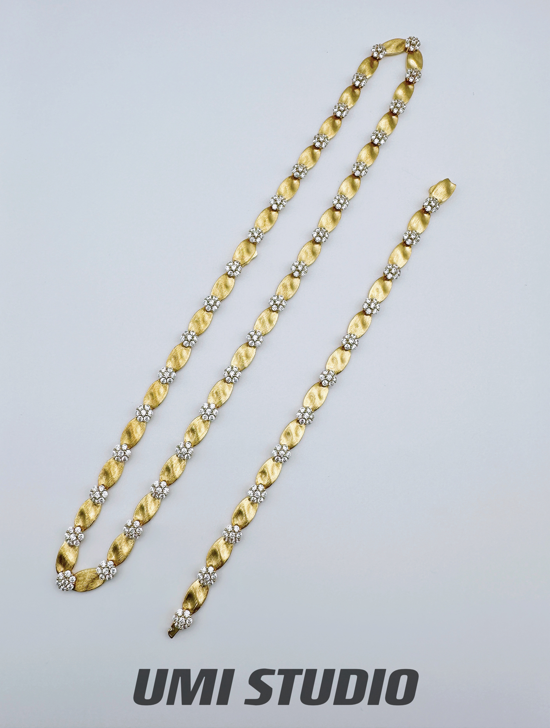 UMI家·轻珠宝/S925银镀金·豪镶钻金丝拉花缎带vintage项链组合