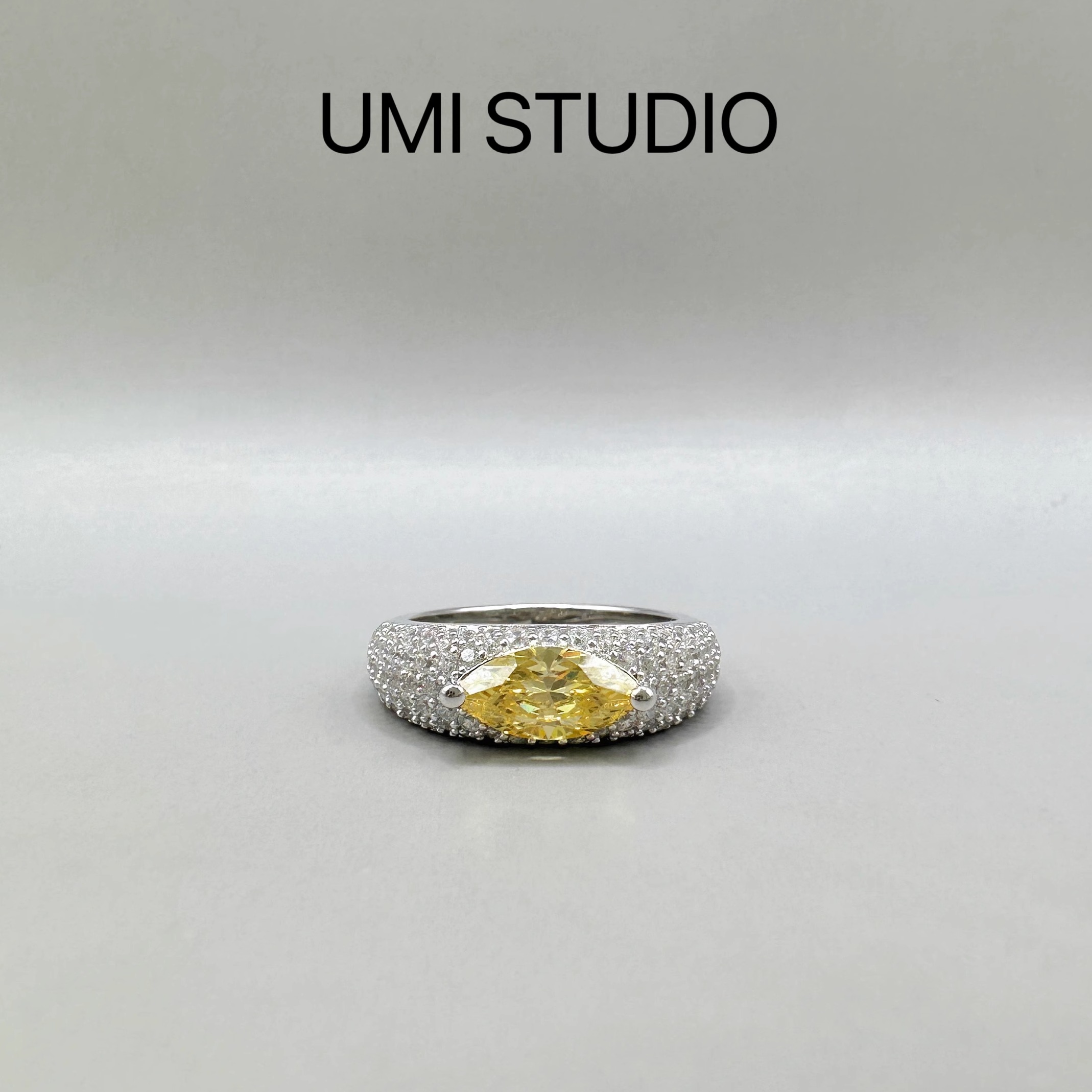 UMI家轻珠宝/S925银镀真金·爆钻招财黄马眼满钻戒指高级轻奢小众