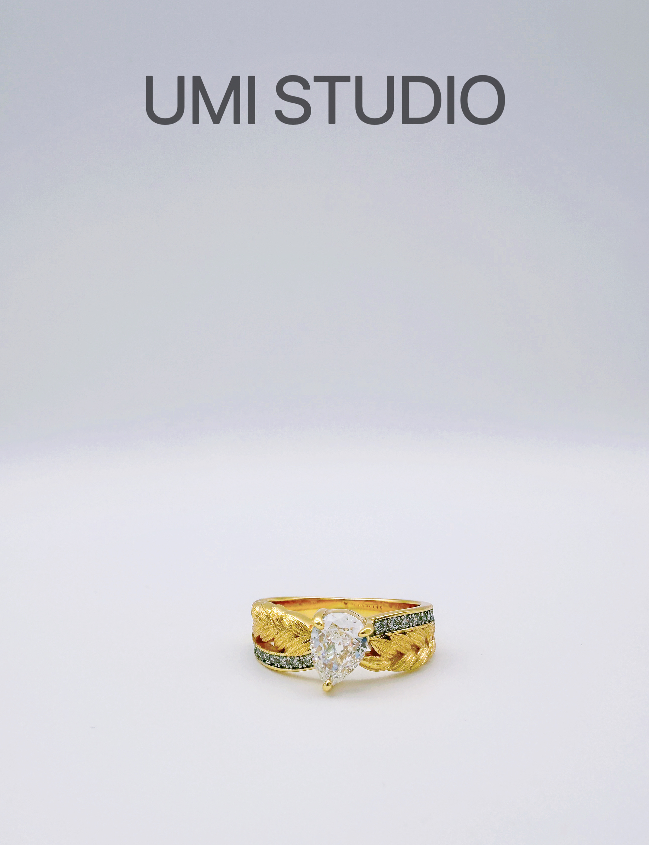 UMI家·轻珠宝/S925银镀k金·意大利手工拉丝麦穗编织镶钻戒指