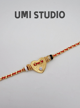 UMI家·轻珠宝/S925银镀k金·编织红绳爱心镶钻新年本命年手绳