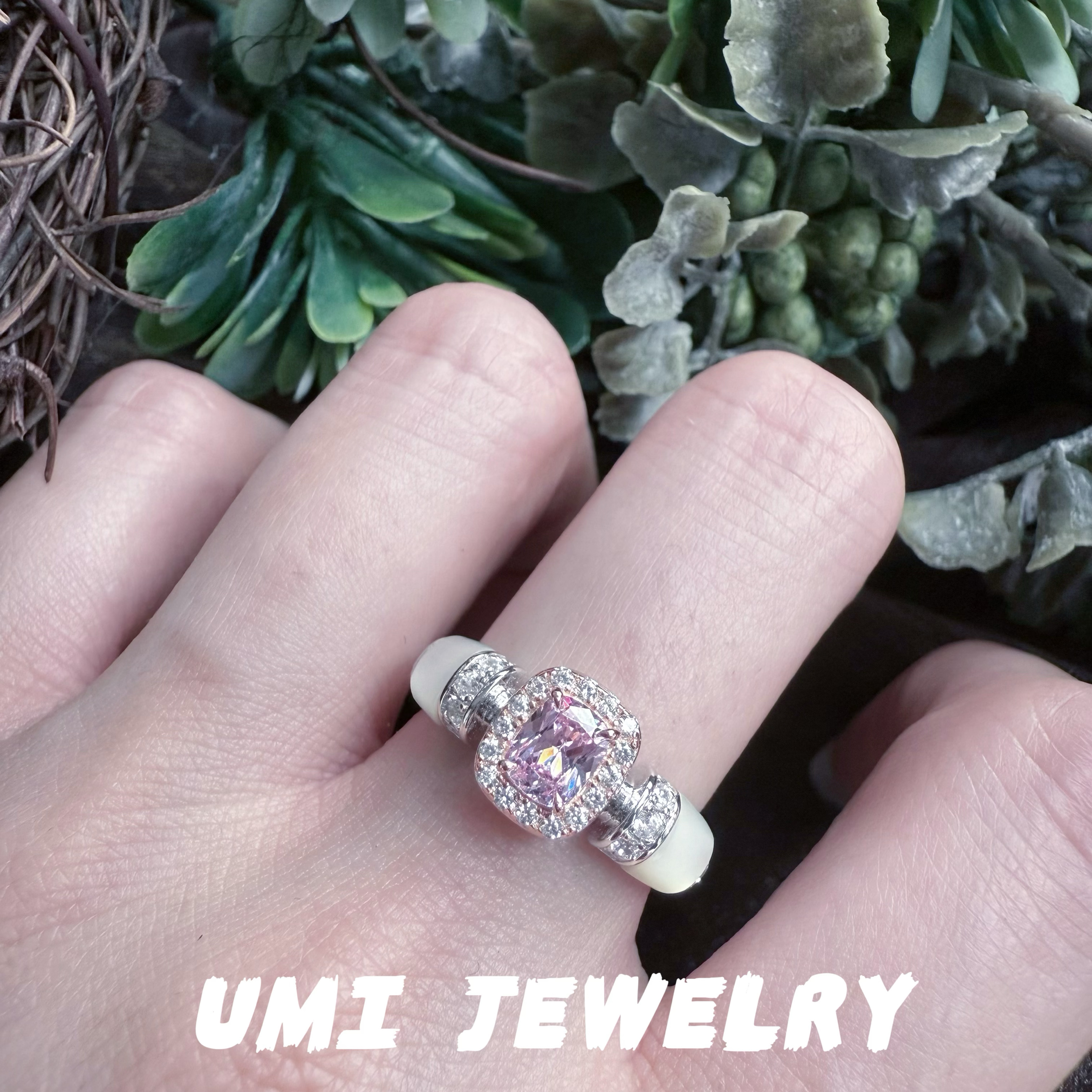 UMI家·轻珠宝/S925银镀k金·天然母贝镶嵌粉钻银戒指高级感精致