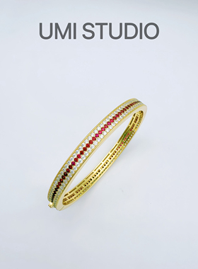 UMI家·轻珠宝/S925银镀k金·新年礼物蔷薇之恋红宝渐变满钻手镯