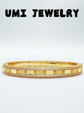 UMI【镜界】S925银镀k金·意大利拉丝排钻小金块小众轻奢设计手镯