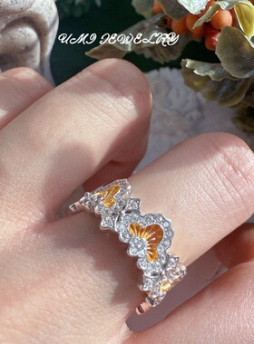 UMI【枫】S925银镀k金意大利布锲拉提蕾丝镂空分色小众高级感女戒