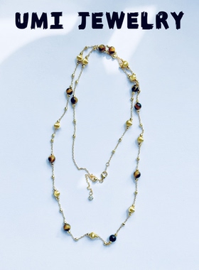 UMI【布哩哩】S925银镀k金链条猫眼天然虎眼长项链小众轻奢美拉德