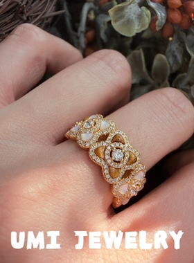 UMI【白月光】S925银镀k金天然母贝虎眼镶钻美拉德复古高级感戒指