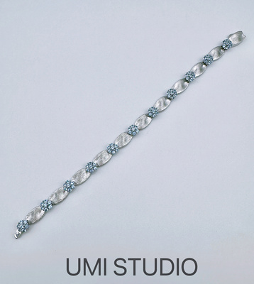 UMI家·轻珠宝/S925银镀k金·中古vintgae海蓝宝拉丝缎带项链手链