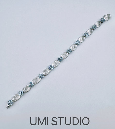 UMI家·轻珠宝/S925银镀k金·中古vintgae海蓝宝拉丝缎带项链手链