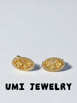 UMI【赫本】S925银镀k金·意大利拉丝立体小花耳钉轻奢高级感耳饰