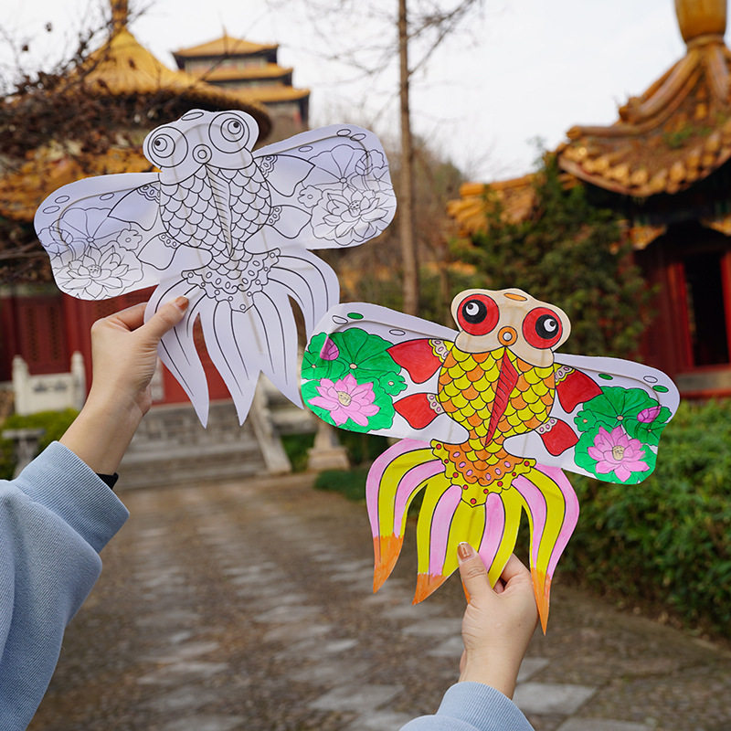 春天幼儿园儿童绘画白色风筝空白涂色纸鸢diy春季春游手工材料包