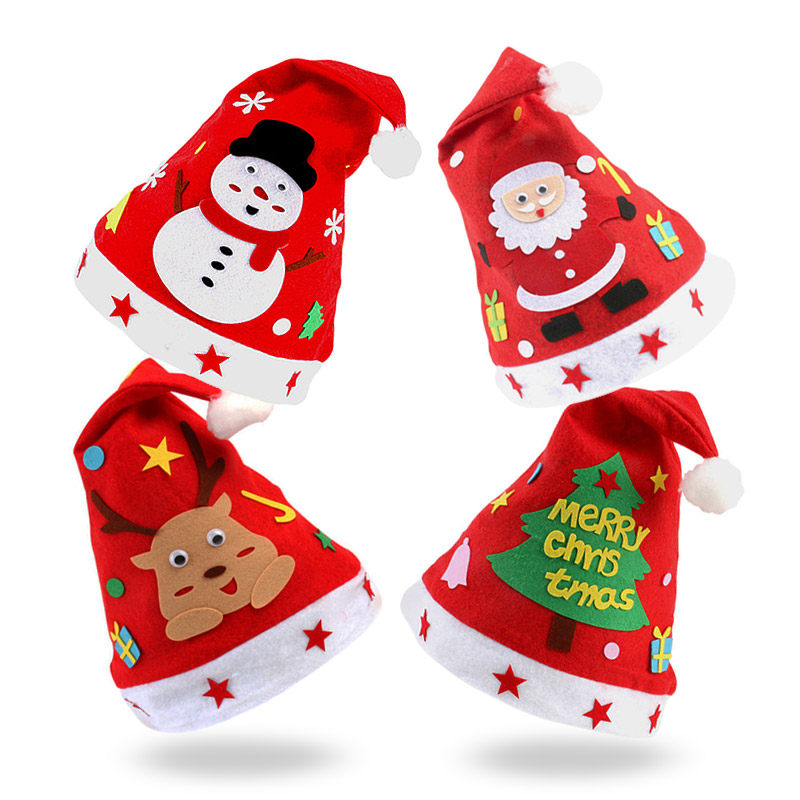 幼儿园美劳手工创意粘贴画 圣诞节装扮头饰diy无纺布圣诞帽材料包