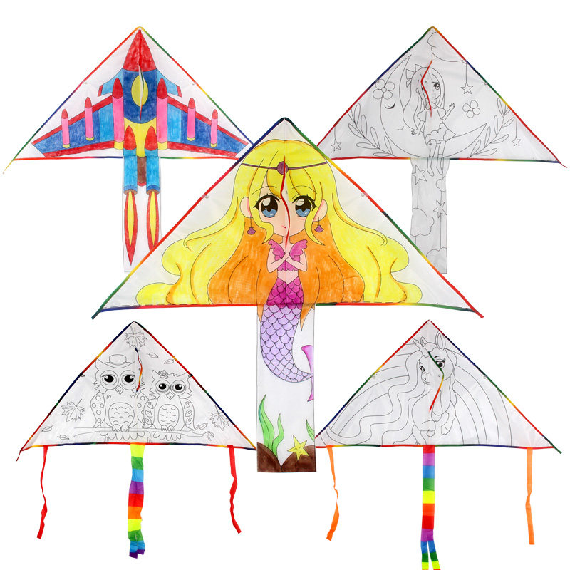 幼儿园diy手工制作彩绘白色风筝 儿童涂鸦绘画空白风筝 亲子玩具