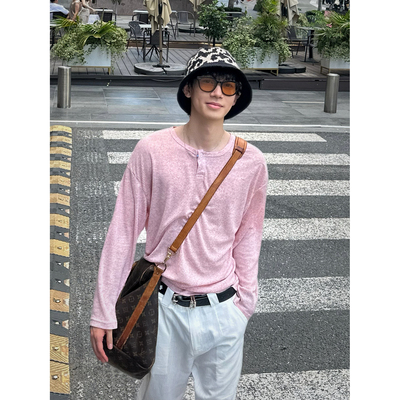 【ONEARTS长袖】亨利领长袖T恤男夏季薄款纯色慵懒美式休闲ins上