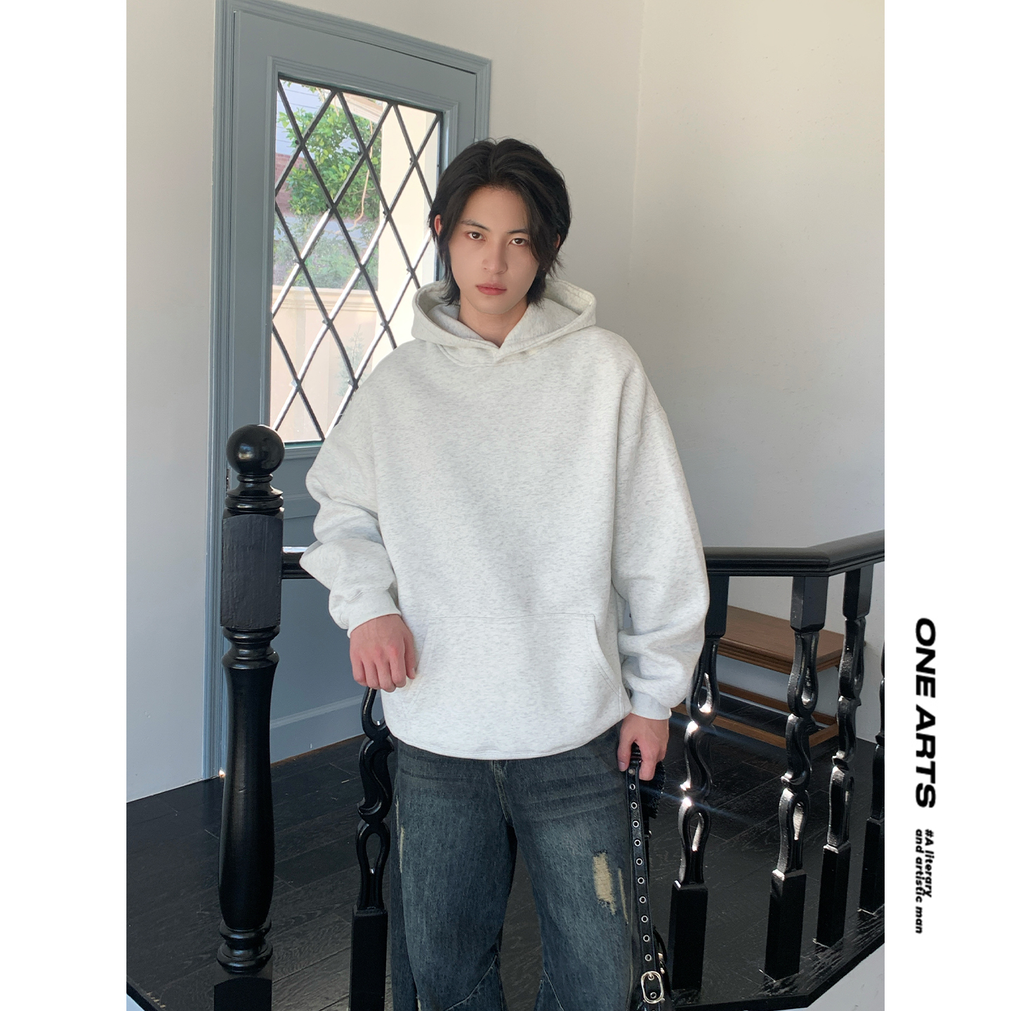 美式硬挺连帽套头oversize上衣服