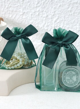 墨绿色蝴蝶机结欧根纱网纱袋香水口红赠品袋茉莉花香包袋伴手礼袋