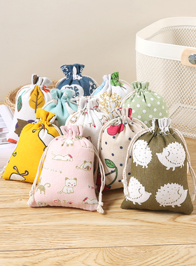 10x14cm小清新束口收纳袋礼品袋糖果袋零钱包抽绳棉麻布袋包邮