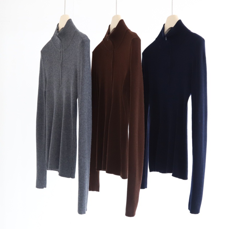 羊毛羊绒混纺半开领拉链半高领打