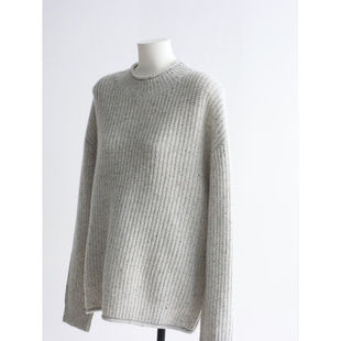 高阶荃羊毛针织衫 莫奈花园松弛感卷边毛衣秋冬加厚套头内搭上衣女