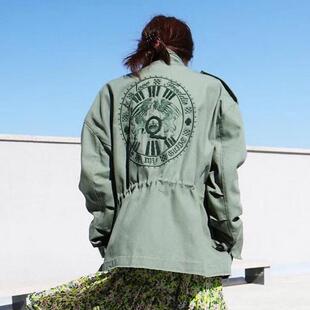 现货韩国东大门进口秋冬新MOS EDITION时尚后背刺绣长袖风衣外套