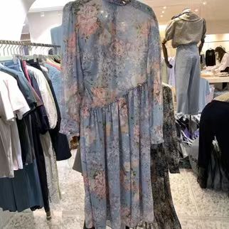 韩国东大门进口tara by motion时尚百搭显瘦碎花长袖连衣裙女