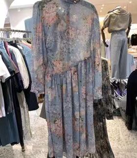 韩国东大门进口tara by motion时尚百搭显瘦碎花长袖连衣裙女