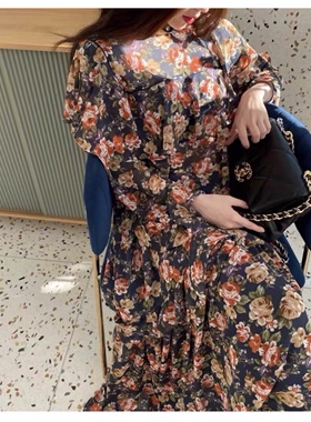 现货韩国进口2023春夏新款tara by motion时尚甜美印花雪纺连衣裙