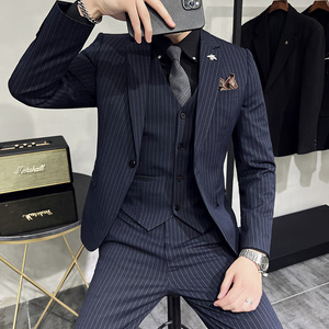 西服套装男三件套条纹休闲商务西服A207-TZ813-P235图片