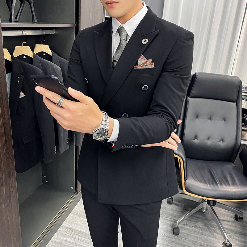 英伦风双排扣西装套装三件套新郎礼服西服A470-TZ36-P220大码加价图片