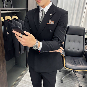 英伦风双排扣西装套装三件套新郎礼服西服A470-TZ36-P220大码加价图片