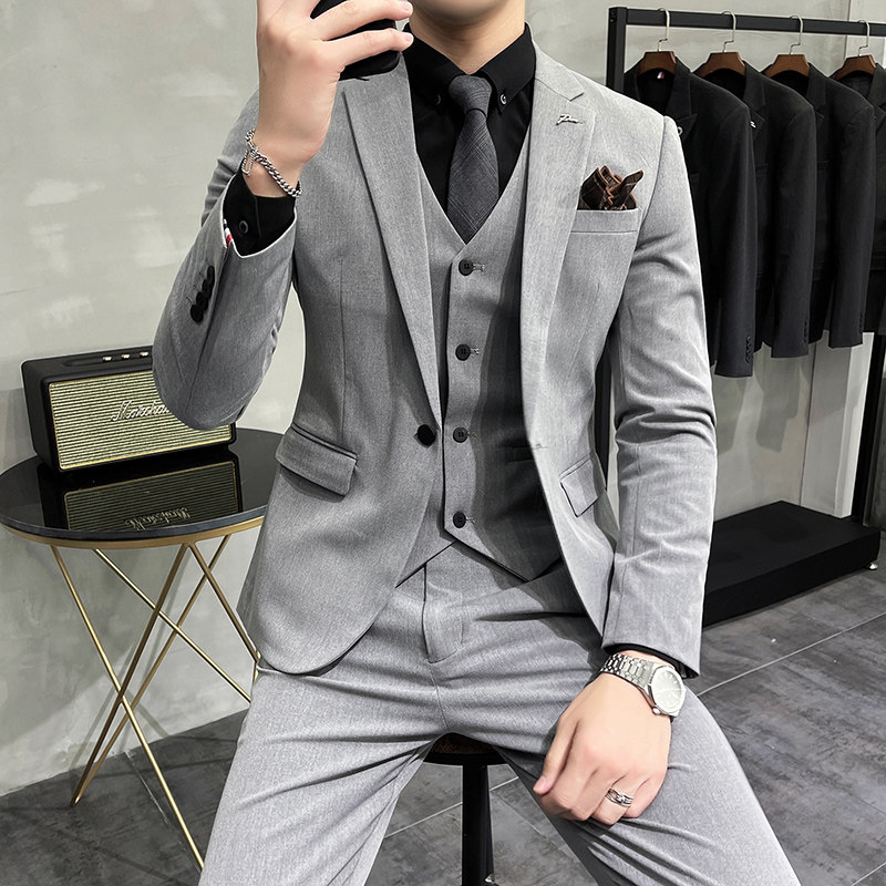 西服套装男英伦韩版修身西装三件套商务A207-TZ816-P235大码加价图片