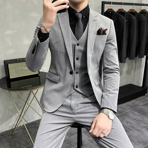 西服套装男英伦韩版修身西装三件套商务A207-TZ816-P235大码加价图片