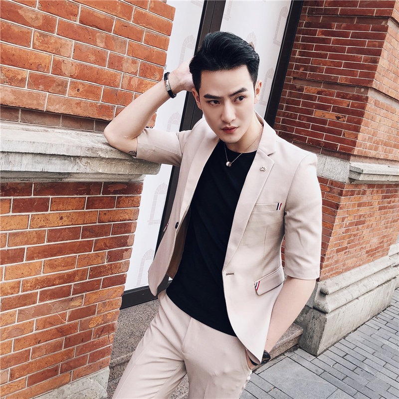 2025夏款七分袖西装男套装九分休闲裤中袖西服A207-TZ31-P150,男装西服套装,电商A207