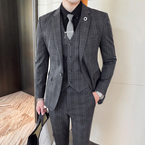 20秋冬西装套装时尚修身男士商务格子西服三件套A470-TZ37-P235，男装西服套装，电商A207