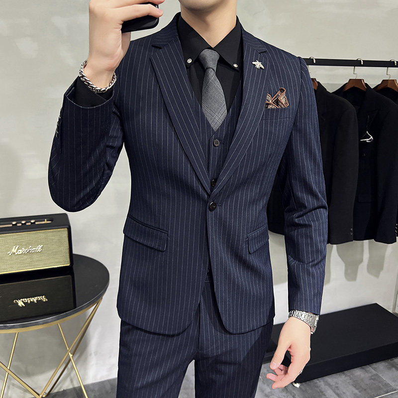 西服套装男三件套条纹休闲商务西服A207-TZ813-P235,男装西服套装,电商A207