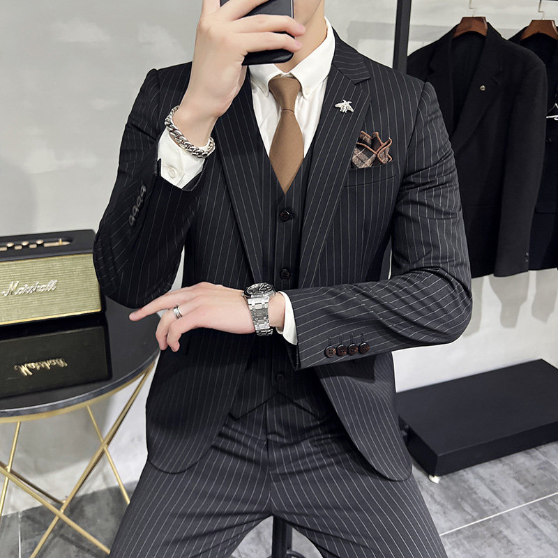 西服套装男三件套条纹休闲商务西服A207-TZ813-P235,男装西服套装,电商A207