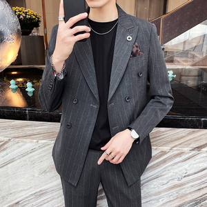20新款西服套装韩版修身条纹西装两件套A470-LJT35-P185大码加价图片