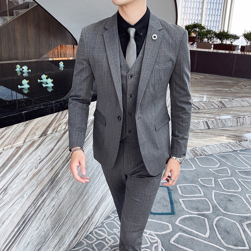 20秋冬西装套装时尚修身男士商务格子西服三件套A470-TZ37-P235,男装西服套装,电商A207
