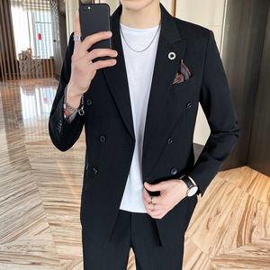 20新款西服套装韩版修身条纹西装两件套A470-LJT35-P185大码加价图片