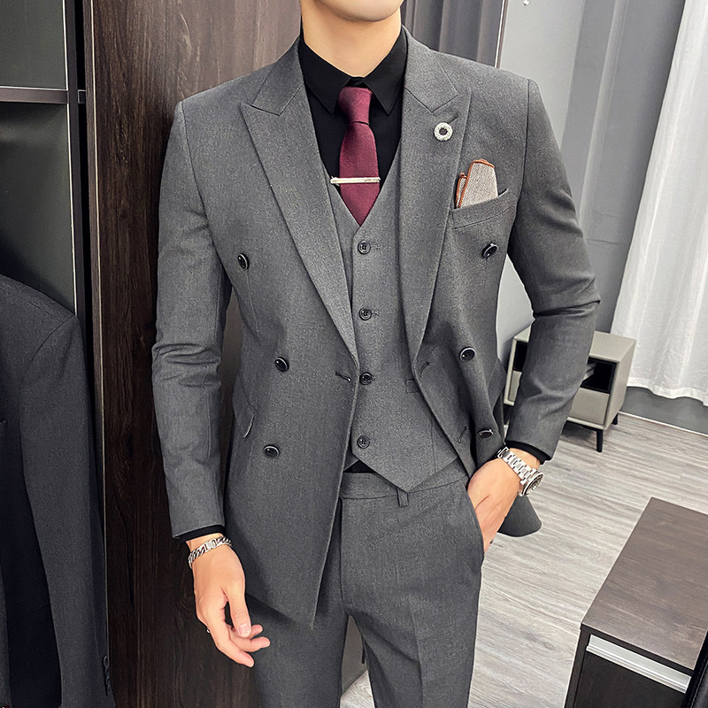 英伦风双排扣西装套装三件套新郎礼服西服A470-TZ36-P220大码加价,男装西服套装,电商A207