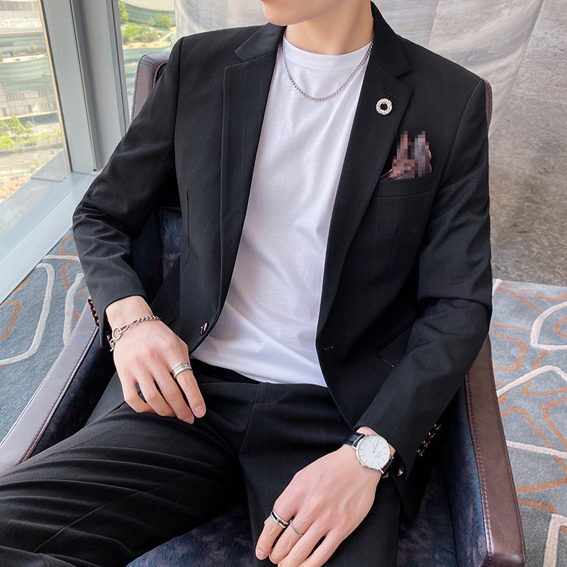 新款西服套装韩版修身条纹西装两件套A470-LJT25-P185大码加价,男装西服套装,电商A207
