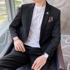新款西服套装韩版修身条纹西装两件套A470-LJT25-P185大码加价