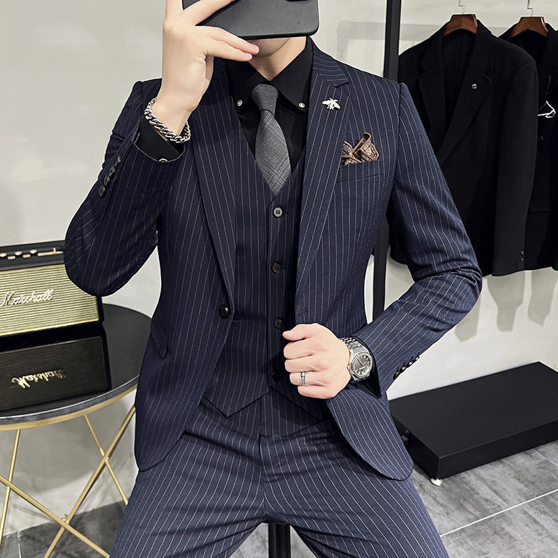 西服套装男三件套条纹休闲商务西服A207-TZ813-P235,男装西服套装,电商A207