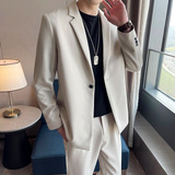 轻熟风一粒扣西服套装男米白色宽松西装A207LJT818-P160，男装西服套装，电商A207