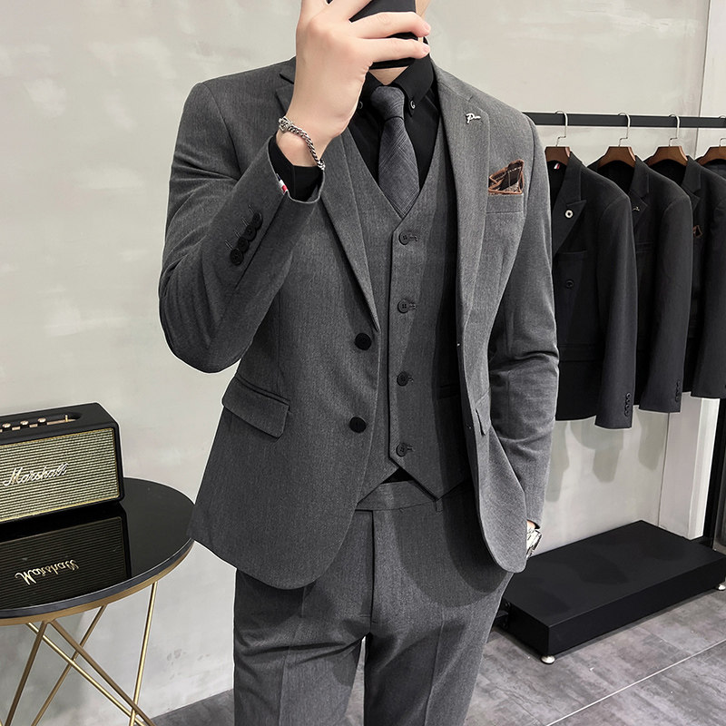 西服套装男英伦韩版修身两粒扣西装三件套商务A207-TZ817-P235,男装西服套装,电商A207
