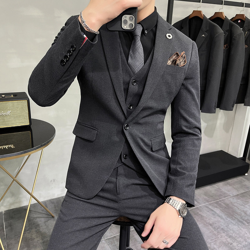 秋冬西装套装男英伦风修身三件套商务西服A207-TZ26-P220大码加价图片