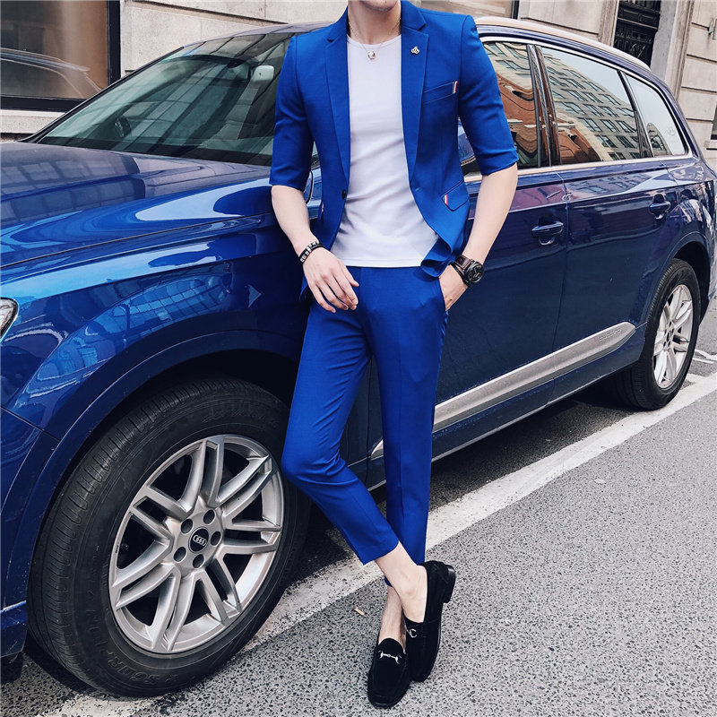 2025夏款七分袖西装男套装九分休闲裤中袖西服A207-TZ31-P150,男装西服套装,电商A207