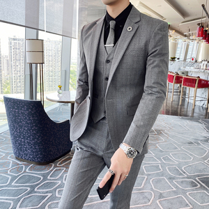 20秋冬西装套装时尚修身男士商务格子西服三件套A470-TZ37-P235图片