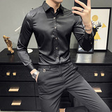 2025秋冬新款英伦纯色男士长袖衬衫打底白衬衣A207-CS18-P30，男装T恤，电商A207