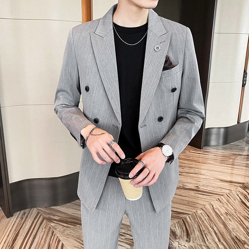 20新款西服套装韩版修身条纹西装两件套A470-LJT35-P185大码加价,男装西服套装,电商A207