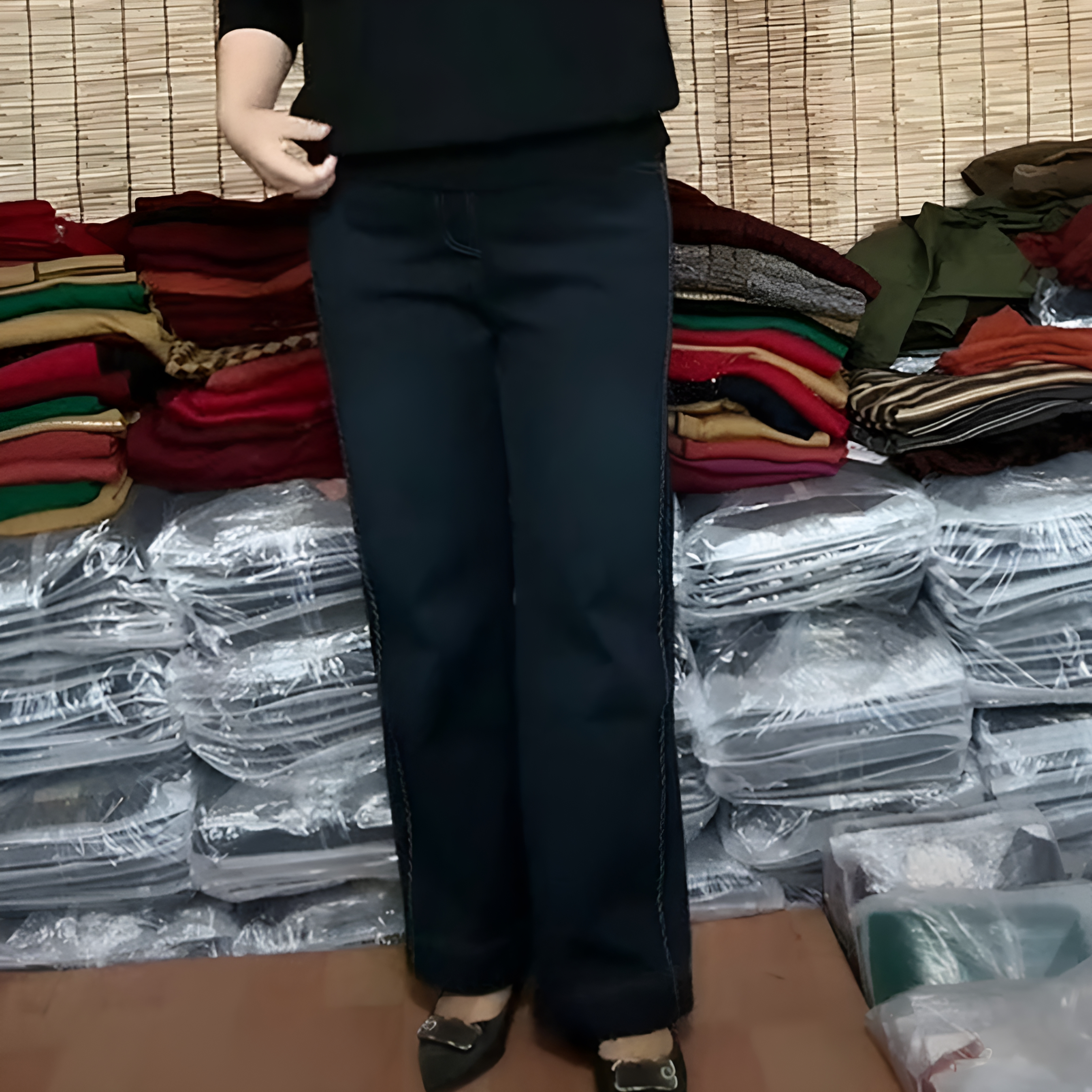 8606休闲抽绳长裤侧边明线松紧腰宽松遮肉弹力牛仔女裤秋季百搭